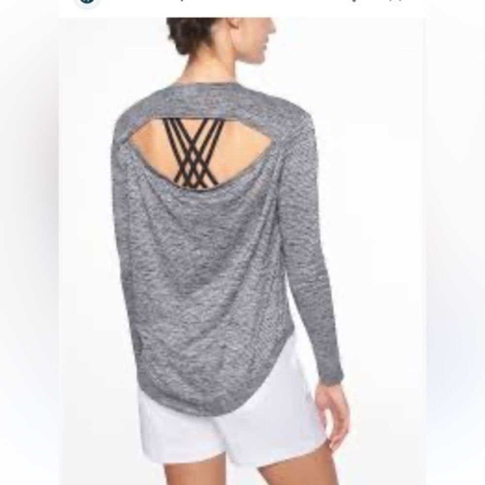 Athleta Breezy Long Sleeve small dark navy and white stripes